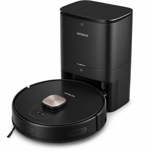 مكنسة هيتاشي روبوت ذكية مع محطة تفريغ تلقائي – أسود × ذهبي شامبانيا Hitachi Robot Vacuum Cleaner with Auto Dust Station – Black & Champagne Gold