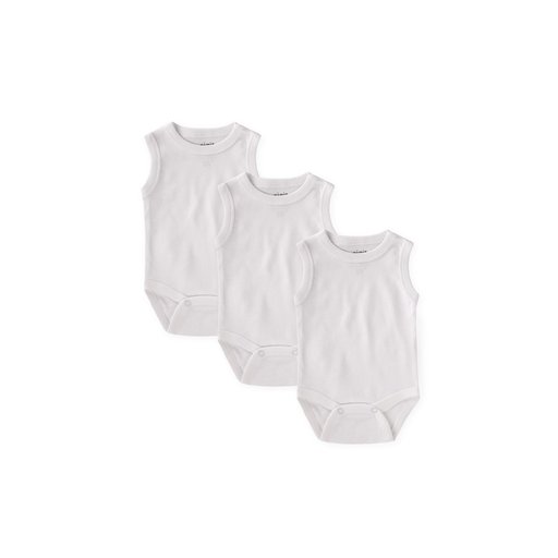 طقم بودي سوت أطفال بدون أكمام (3 قطع) - أبيض Sleeveless Baby Bodysuit Set (3-Pack) - White