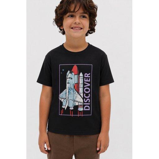 Dıscover تي شيرت مطبوع للأولاد 8-12 سنة - أسود Dıscover Printed T-Shirt for Boys 8-12 Years - Black