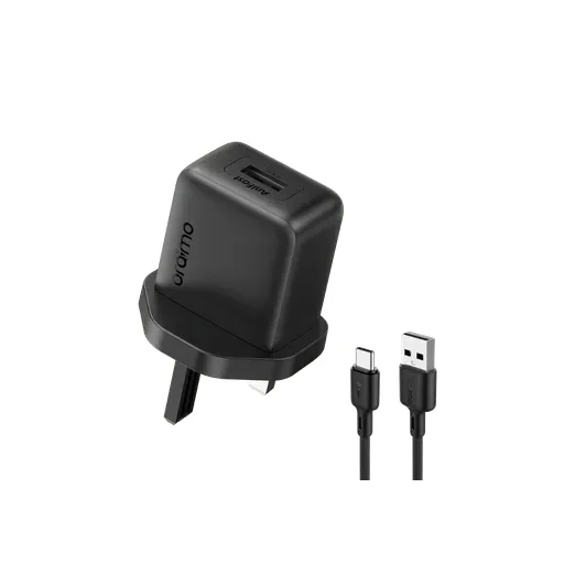 شاحن حائط Oraimo PowerMate 101 بقدرة 10 واط مع كابل USB-A إلى USB-C بطول 1 متر – أسود Oraimo PowerMate 101 10W Wall Charger with 1m USB-A to USB-C Cable – Black