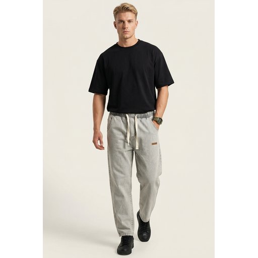 بنطلون جينز رجالي بقصة مريحة Baggy 30073 - لون حجري Men's Relaxed Fit Baggy Jeans 30073 - Stone Wash