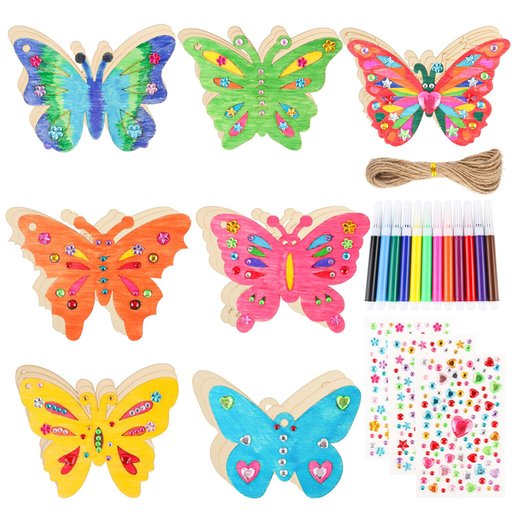 مجموعة فراشات خشبية للرسم والتزيين والإبداع للأطفال A set of wooden butterflies for children to paint, decorate, and get creative with