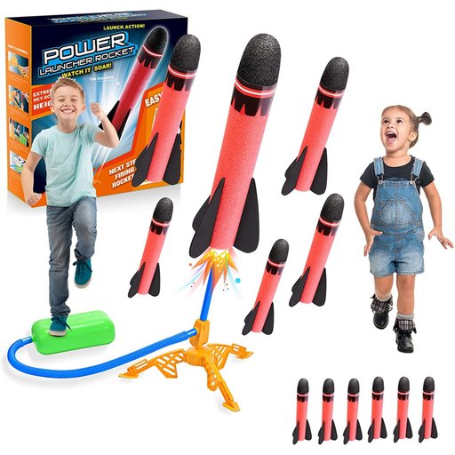 لعبة إطلاق الصواريخ الإسفنجية بستة صواريخ ومضخة قدم Foam Rocket Launcher Toy with Six Rockets and a Foot Pump