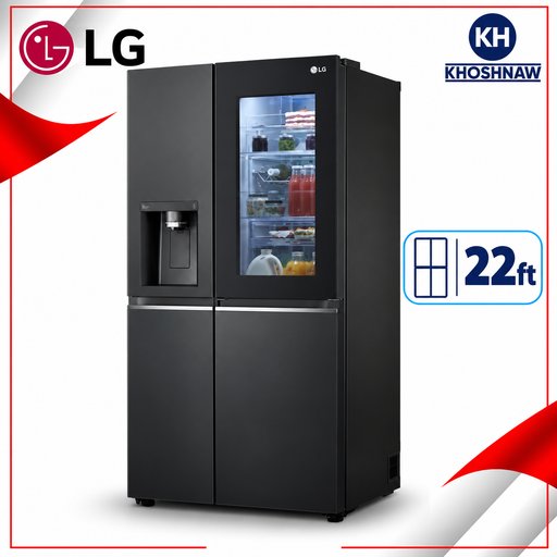 ثلاجة إل جي سايد باي سايد 22 قدم بسعة 617 لتر مع InstaView وضاغط Inverter Linear وتقنية DoorCooling+ LG 22ft 617L Side-by-Side InstaView Refrigerator with Inverter Linear Compressor and DoorCooling+