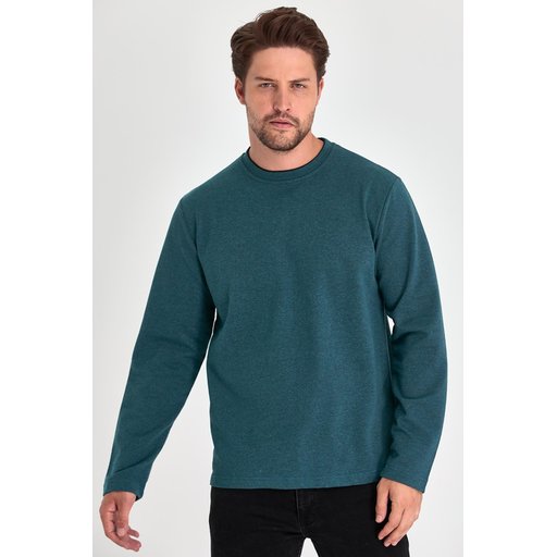 سويت شيرت رجالي بترولي بقبة دائرية وقصة مريحة Men's Petrol Crew Neck Standard Fit Sweatshirt