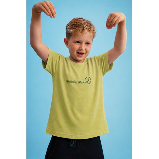 تي شيرت أطفال بطبعة شعار - ليموني Kids' Slogan Print T-Shirt - Lime