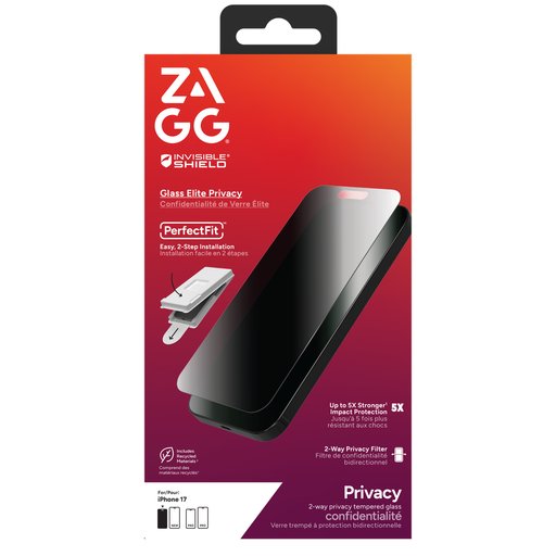 لاصق شاشة مظلل + جهاز تركيب من زاك للايفون 17 Zagg Screen Protectors For iPhone 17