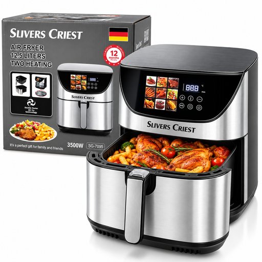 قلاية هوائية سليفـرز كريست 12.5 لتر – 3500 واط – تسخين مزدوج – شاشة رقمية – SG-7095 Slivers Criest Air Fryer 12.5L – 3500W – Dual Heating – Digital Display – SG-7095