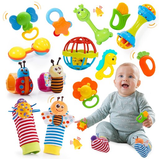 مجموعة ووتويز خشخيشات وألعاب تسنين للأطفال 14 قطعة Wotoyz 14-Piece Baby Rattle and Teether Toy Set