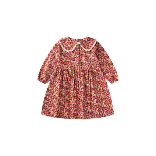 فستان فانيلا بناتي منقوش 2-8 سنوات - جملي Patterned Flannel Dress for Girls 2-8 Years - Camel