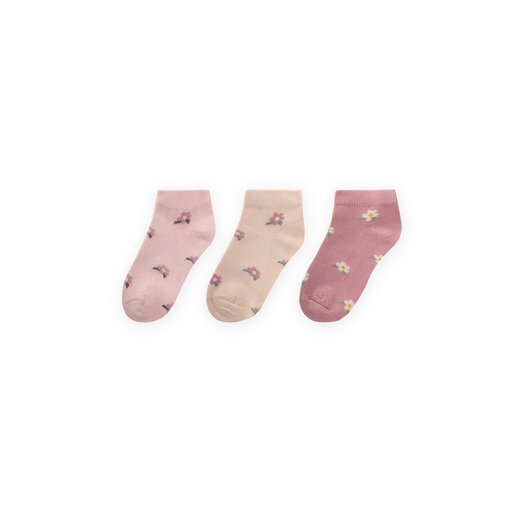 جوارب أطفال بتصميم زهور ثلاثية 5-12 سنة - رملي، بودرة، وردي جاف Triple Floral Pattern Kids' Slipper Socks 5-12 Years - Sand, Powder, Dried Rose