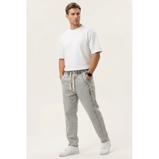 بنطلون جينز رجالي بقصة مريحة Baggy 30076 - لون حجر Men's Relaxed Fit Baggy Jean Pants 30076 - Stone Color