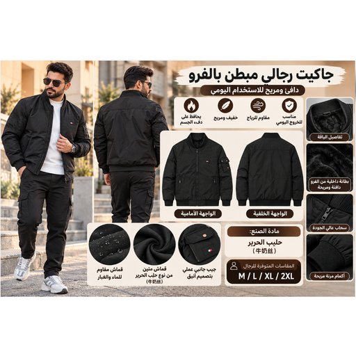 جاكيت رجالي مبطن بالفرو 025-F01 025-F01 Men's Fleece-Lined Jacket