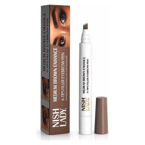 نيش ليدي قلم ملء وتحديد الحواجب برأس رباعي بني غامق Nish Lady Medium Brown Enhance 4-Tips Filler Eyebrow Pen