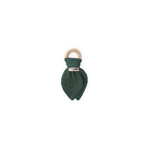 عضاضة أسنان من قماش الموسلين والخشب الطبيعي للأطفال - أخضر فاتح Muslin Fabric and Natural Wood Teether for Babies - Light Green