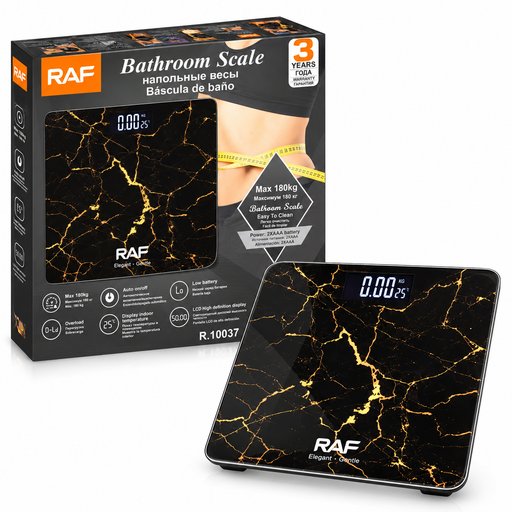 ميزان وزن إلكتروني راف 180 كغم أسود رخامي R.10037 RAF Digital Bathroom Scale 180kg Black Marble R.10037
