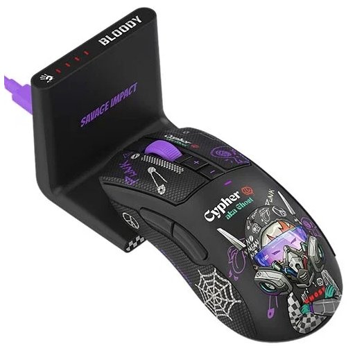 ماوس الألعاب اللاسلكي A4Tech Bloody R73 Ultra Duo إصدار Cypher Ghost المحدود مع قاعدة شحن A4Tech Bloody R73 Ultra Duo Wireless Mouse (Cypher Ghost Limited Edition)