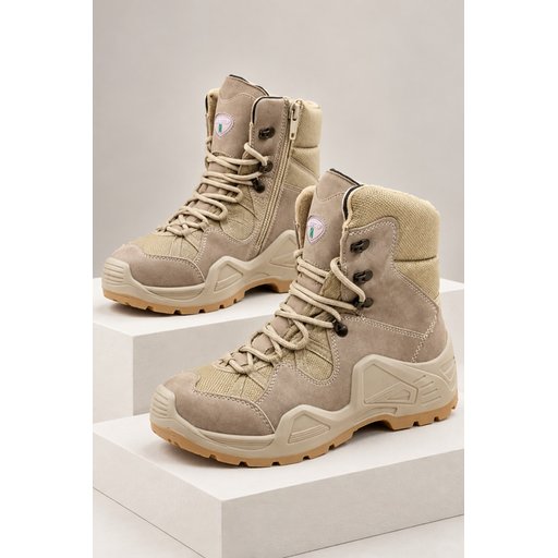 حذاء Muggo EVEREST رجالي تكتيكي عسكري صحراوي بسحاب ورباط - بيج Muggo EVEREST Men's Tactical Military Zippered Lace-Up Desert Boot - Beige
