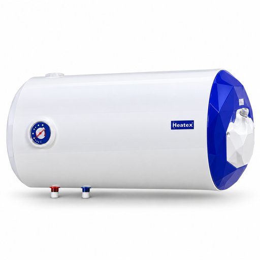 سخان ماء كهربائي هيتكس أفقي 12 غالون – 45 لتر – 2000 واط HeatEX Horizontal Electric Water Heater 45L – 2000W – White & Blue