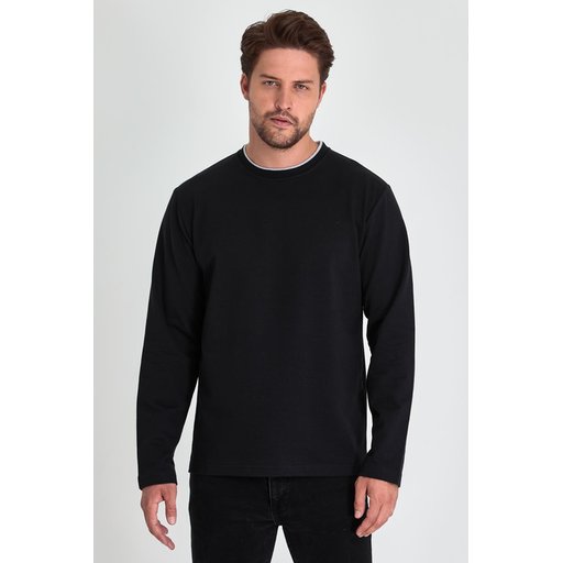 سويت شيرت رجالي أسود بياقة دائرية وقصة مريحة Men's Black Crew Neck Standard Fit Sweatshirt