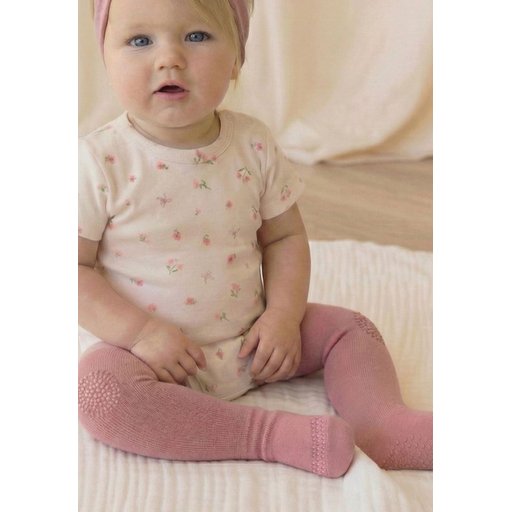 جوارب زحف مانعة للانزلاق للأطفال 6-24 شهر - لون وردي مجفف Anti-Slip Crawling Tights for Babies 6-24 Months - Dried Rose