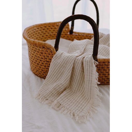 بطانية أطفال موسلين 4 طبقات 80x120 سم - فيزون مخطط Four-Layer Muslin Tasseled Baby Blanket 80x120 cm - Mink Striped