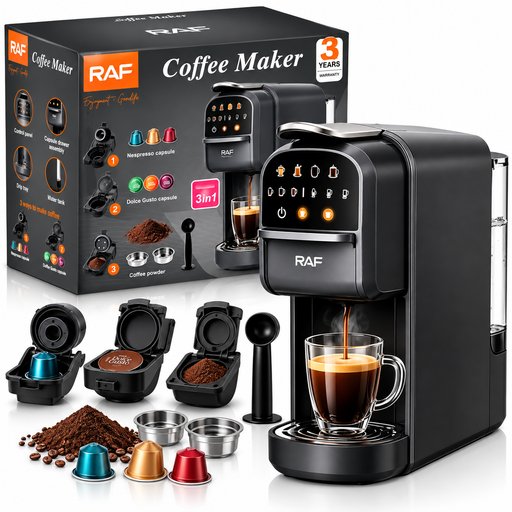 ماكينة قهوة راف 3 في 1 للكبسولات والقهوة المطحونة – موديل R.7049 RAF 3-in-1 Coffee Maker – Model R.7049
