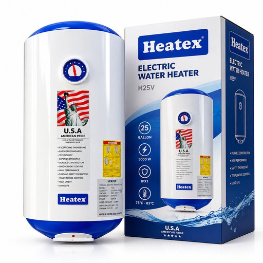 سخان ماء كهربائي هيتكس 25 غالون (100 لتر) – 3000 واط – موديل H25V Heatex Electric Water Heater 25 Gallon (100L) – 3000W – H25V