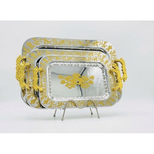 طقم صواني تقديم فضي وذهبي Silver & Gold Serving Trays Set