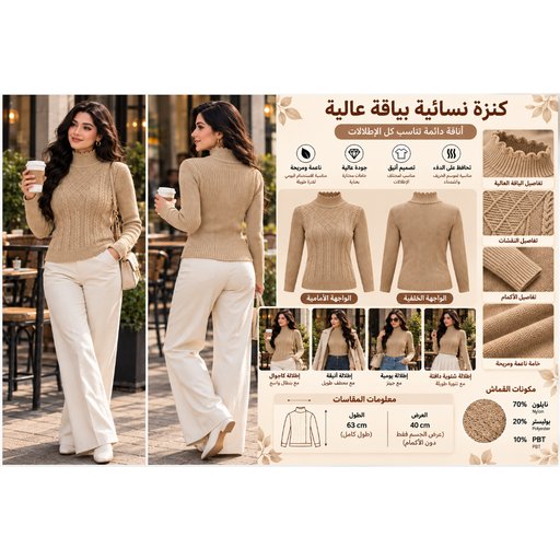 معطف نسائي أنيق بياقة عالية Women's High-Neck Coat 914135