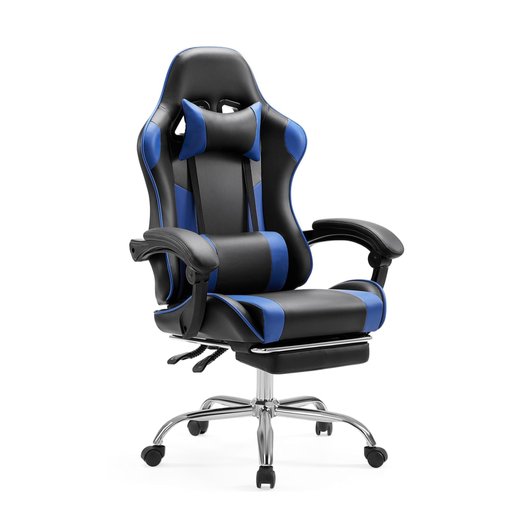 كرسي ألعاب SWEETCRISPY أزرق فاخر بمسند قدم متحرك SWEETCRISPY Premium Blue Gaming Chair with Retractable Footrest