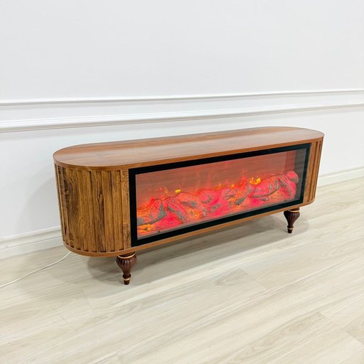 ميز شاشة تركي فاخر باللون البني الخشبي الطبيعي Turkish Luxury Natural Wood TV Stand