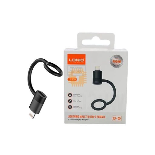 محول شحن سريع LDNIO LC270 Lightning Male to USB-C Female PD Fast Charging Adapter