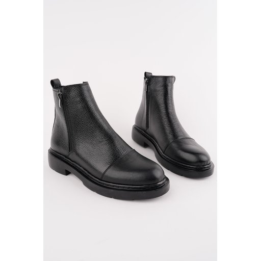 حذاء تشيلسي رجالي Muggo DRAKO من الجلد الطبيعي بسحاب مزدوج - أسود Muggo DRAKO Genuine Leather Double Zipper Men's Chelsea Boots - Black