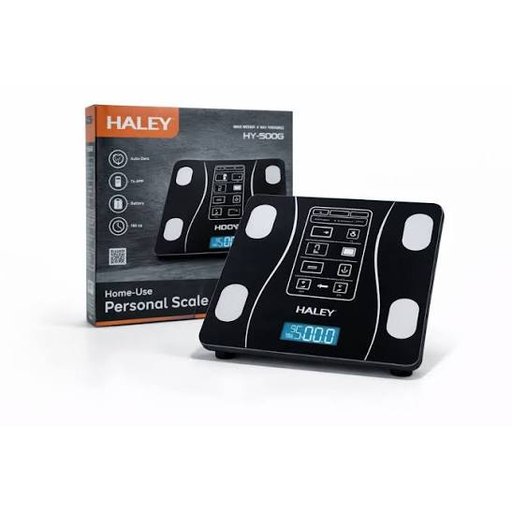 ميزان ميزان اشخاص زجاج اسود HY-500G هالي \ HALEY HALEY Black Glass Personal Scale HY-500G