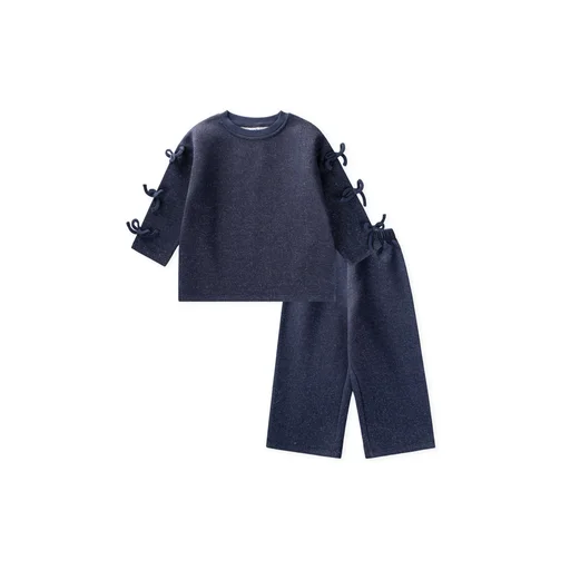 طقم سويتشيرت شتوي مبطن للأطفال 2-8 سنوات - كحلي Kids Brushed Sweatshirt Set 2-8 Years - Navy Blue