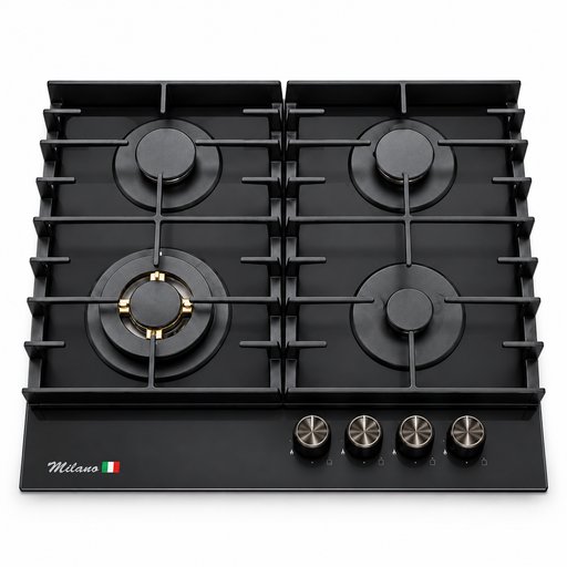 طباخ غاز بلت إن ميلانو 4 شعلات زجاج أسود 60×60 سم – موديل ID-DS-4012 COPPER Milano Built-in Gas Hob 4 Burners Black Glass 60×60 cm – ID-DS-4012 COPPER