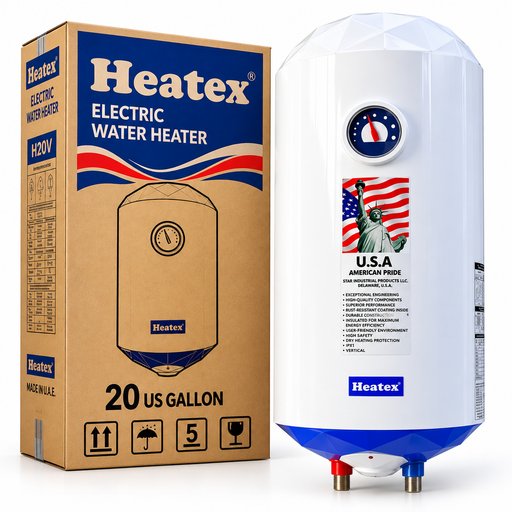 سخان ماء كهربائي هيتكس 80 لتر (20 غالون) – 2000 واط – أبيض – H20V Heatex Electric Water Heater 80L (20 US Gallon) – 2000W – White – H20V
