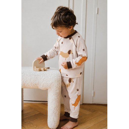 طقم بيجامة أطفال منقوشة بيج - 1-6 سنوات Patterned Kids' Pajama Set Beige - 1-6 Years