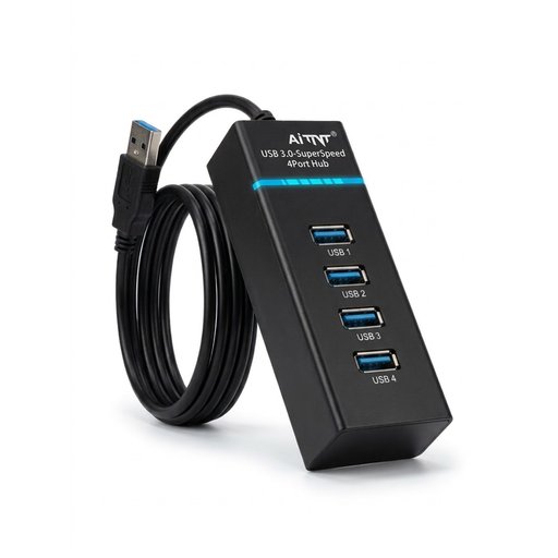 موزع منافذ HUB احترافي فائق السرعة باربعة منافذ USB 3.0 السريعة مع كابل طويل 1.2 متر وحماية متقدمة للأجهزة وحواسيب الألعاب AITNT 4-Port SuperSpeed USB 3.0 Hub - 1.2M Cable Professional Multiport Adapter for PC, PS4, Xbox, and Laptops