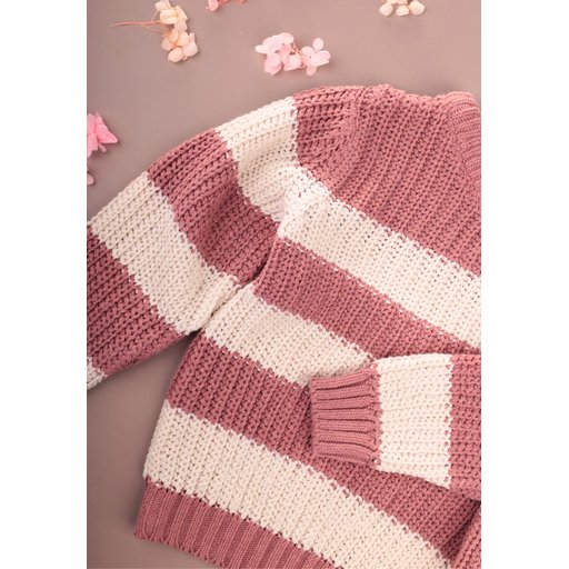 كنزة صوفية مخططة من سيلانيك للأطفال 2-8 سنوات - لون وردي مجفف Selanik Striped Knit Sweater for Kids 2-8 Years - Dried Rose