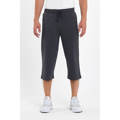 شورت برمودا رجالي أنثراسيت بجيوب وسحاب، طول الركبة، خصر مطاطي قابل للتعديل Men's Anthracite Bermuda Shorts with Zipper Pockets, Knee-Length, Adjustable Elastic Waist