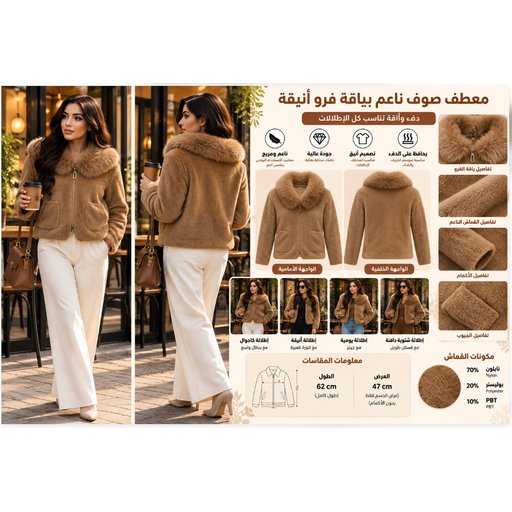 معطف نسائي مبطن بقبعة وياقة من الفرو Women's Fur-Trimmed Hooded Padded Coat 914138