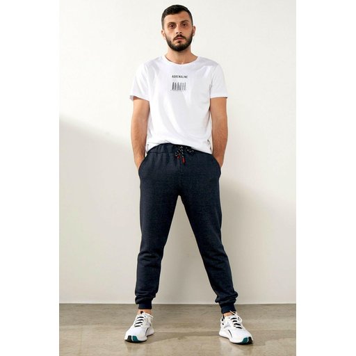بنطلون رياضي جوغر رجالي بقصة سليم فيت مبطن بالصوف - كحلي Men's Navy Slim Fit Fleece Lined Jogger Sweatpants