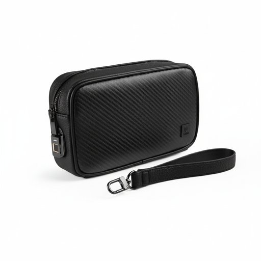 حقيبة يد ذكية بقفل بصمة الإصبع من WIWU Master Carbon لون أسود فاخر مقاوم للماء WIWU MASTER CARBON FINGERPRINT LOCK POUCH