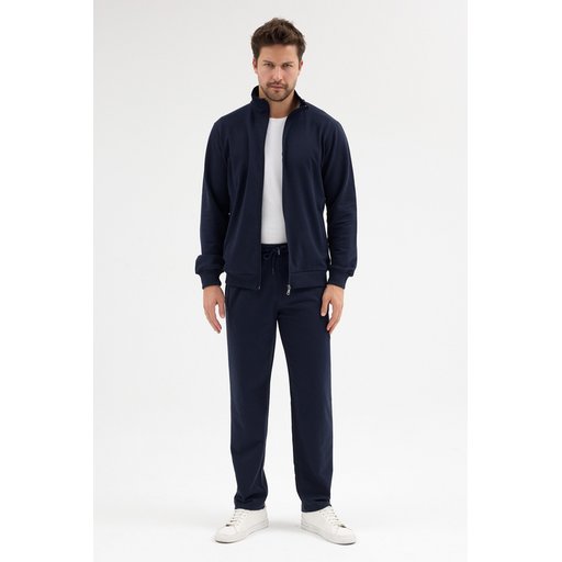 طقم ترنج رجالي قطني بقصة مريحة بجيوب، كحلي Men's Cotton Regular Fit Comfortable Tracksuit with Pockets, Navy Blue