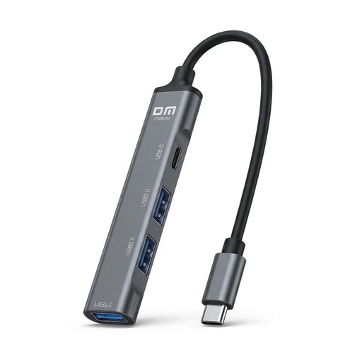 موزع منافذ HUB احترافي متعدد الوظائف للهاتف والكمبيوتر 4×1 بمنفذ تايب سي من ماركة DM موديل CN8081 DM CN8081 Ultra-Advanced 4-in-1 Type-C Hub - Multiport Adapter with High-Speed USB 3.0, Dual USB 2.0, and USB-C Ports