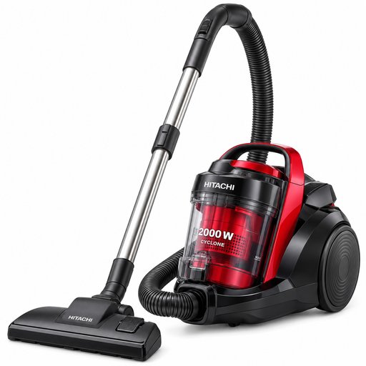 مكنسة هيتاشي سايكلون 2000 واط سعة 3.4 لتر أسود وأحمر CV-SM20C Hitachi Cyclone Vacuum Cleaner 2000W 3.4L Black & Red CV-SM20C