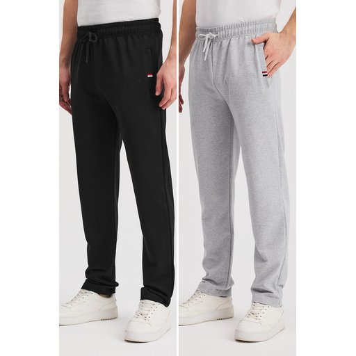 Men's Relaxed Fit Straight Leg Sweatpants with Zipper Pockets, 2-Pack - Black-Anthracite & Grey-Navy