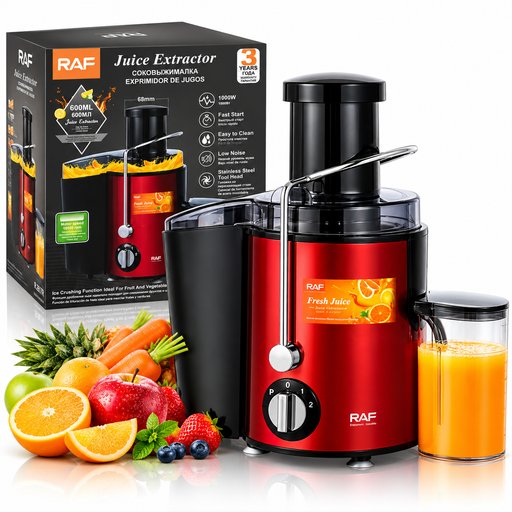 عصارة فواكه وخضروات راف 1000 واط أحمر وأسود R.2817R RAF Juice Extractor 1000W Red & Black R.2817R